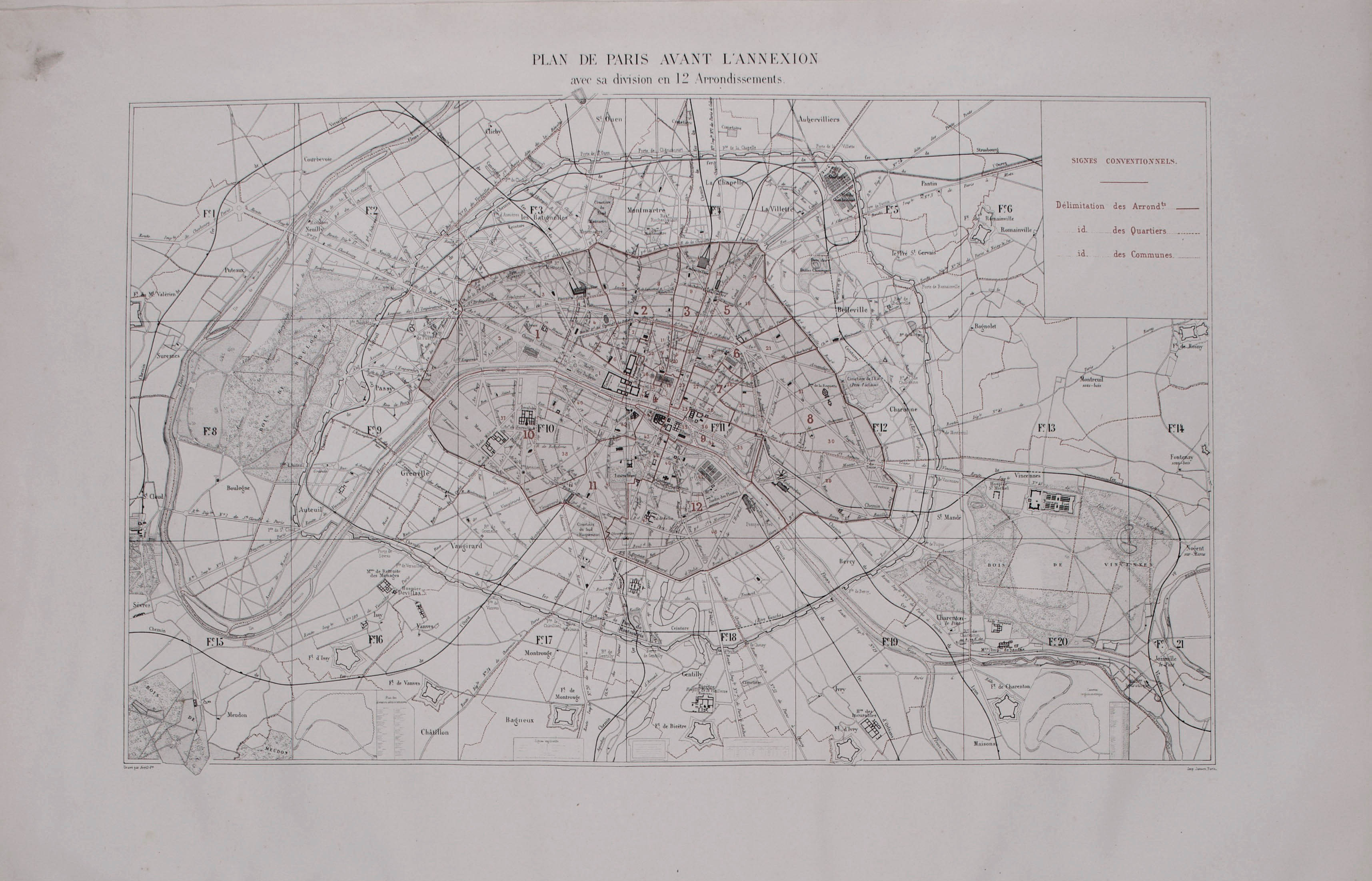 Plan de Paris avant l'annexion © Cité de l'architecture & du patrimoine/Musée des Monuments français