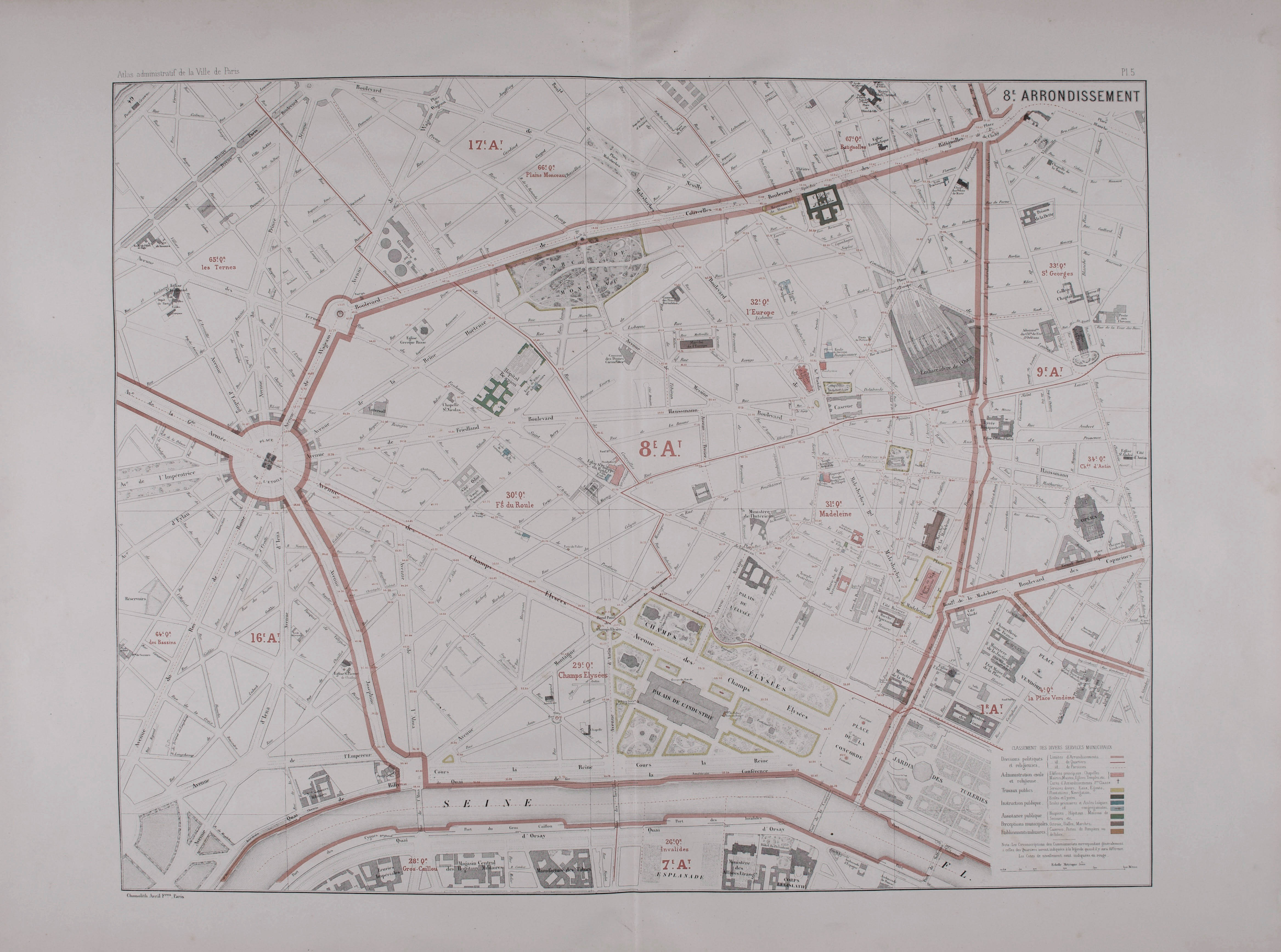 Plan du 8e arrondissement © Cité de l'architecture & du patrimoine/Musée des Monuments français