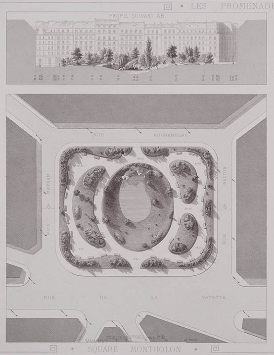 Square Montholon, plan et coupe, volume II © Cité de l'architecture & du patrimoine/Musée des Monuments français