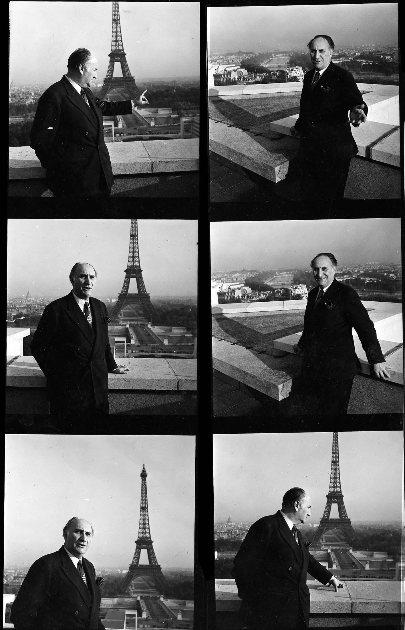 Jacques Carlu posant devant la Tour Eiffel. Cl. anonyme. Nd © Fonds Jacques Carlu. SIAF/CAPa/Archives d’architecture du XXe siècle. 010 Ifa
